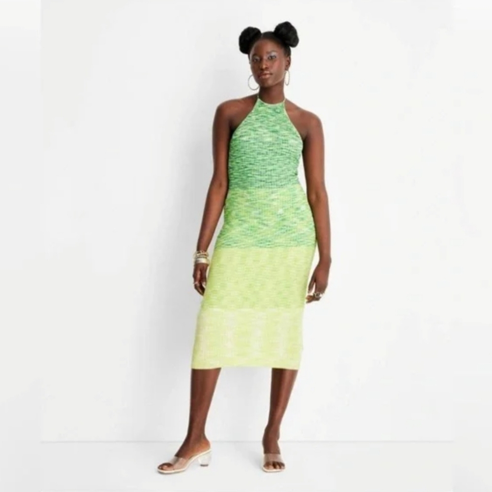 Future Collective With Alani Noelle Ombre Halter Tie Neck Knit Sweater Dress Med
